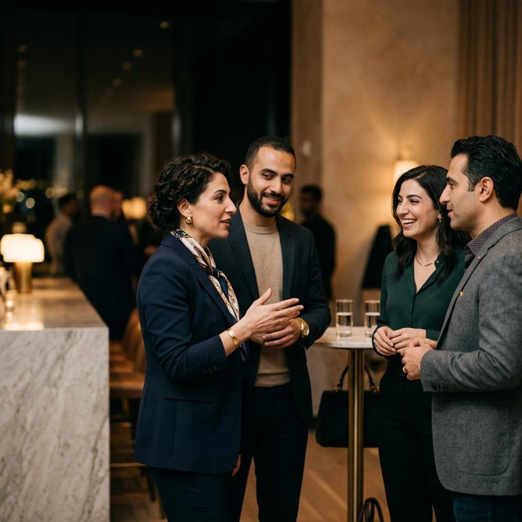 Arab American professionals sharing a thoughtful conversation